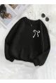 Minimal Fiyonk Baskılı Üç İplik Siyah Sweatshirt