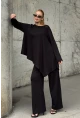 Rahat Kalıp Asimetrik Bluz Ve Pantolon Modal Kumaş Takım Siyah