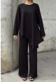 Rahat Kalıp Asimetrik Bluz Ve Pantolon Modal Kumaş Takım Siyah
