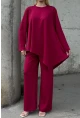 Rahat Kalıp Asimetrik Bluz Ve Pantolon Modal Kumaş Takım Bordo