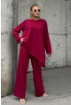 Rahat Kalıp Asimetrik Bluz Ve Pantolon Modal Kumaş Takım Bordo