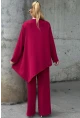 Rahat Kalıp Asimetrik Bluz Ve Pantolon Modal Kumaş Takım Bordo