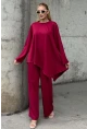 Rahat Kalıp Asimetrik Bluz Ve Pantolon Modal Kumaş Takım Bordo