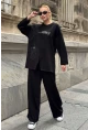 Siyah Cep Detay 2 İplik Kumaş Bluz ve Pantalon Alt Üst Takım