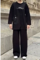 Siyah Cep Detay 2 İplik Kumaş Bluz ve Pantalon Alt Üst Takım