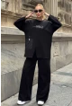 Siyah Cep Detay 2 İplik Kumaş Bluz ve Pantalon Alt Üst Takım