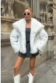 Suni Kürk Premium Peluş Ceket Ekru