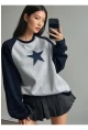 Yıldız Desenli Bloklu Oversize Sweatshirt