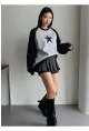 Yıldız Desenli Bloklu Oversize Sweatshirt