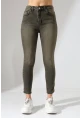 Yüksek Bel Dar Paça Yıkamalı Kadın Jean Haki
