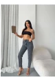 Yüksek Bel Yıkamalı Antrasit Mom Jean