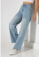 Açık Mavi Yüksek Bel Wide Leg Jean Pantolon