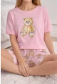 Ayıcık Baskılı Şortlu Kadın Pijama Takımı Pembe
