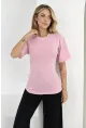 Bağlama Detaylı Kısa Kollu Tişört Pembe