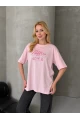 Baskılı Oversize Kadın Tişört Pembe