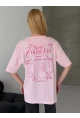 Baskılı Oversize Kadın Tişört Pembe