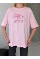 Baskılı Oversize Kadın Tişört Pembe