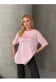 Baskılı Oversize Kadın Tişört Pembe