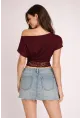 Bordo Tek Omuz Drapeli Dantel Detaylı Kadın Bluz