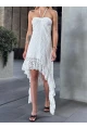Boyundan Bağlamalı Straplez Asimetrik Astarlı Dantel Elbise Beyaz