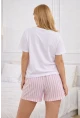 Cherry Baskılı Çizgili Şortlu Kadın Pijama Takımı – Beyaz/Pembe
