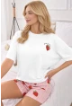 Çilek Desenli Şortlu Kadın Pijama Takımı – Beyaz/Pembe