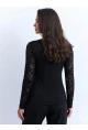 Dantel Kollu Kruvaze Yaka Viskon Kumaş Siyah Bluz