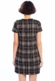 Jakarlı Ekose Desenli Sırtı Fermuarlı Elbise