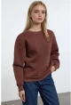 Kadın Basic Kahverengi Oversize Sweatshirt