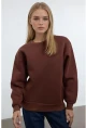 Kadın Basic Kahverengi Oversize Sweatshirt
