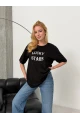 Kadın Baskılı Oversize T-Shirt Siyah