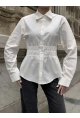 Kadın Bel Büzgülü Uzun Kollu Beyaz Gömlek