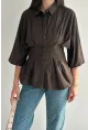 Kadın Bel Formlu Gömlek – Düğmeli Yarım Kol Şık Gömlek