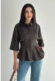 Kadın Bel Formlu Gömlek – Düğmeli Yarım Kol Şık Gömlek