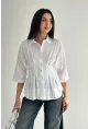 Kadın Bel Formlu Gömlek – Düğmeli Yarım Kol Şık Gömlek Beyaz