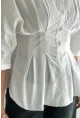 Kadın Bel Formlu Gömlek – Düğmeli Yarım Kol Şık Gömlek Beyaz