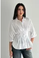 Kadın Bel Formlu Gömlek – Düğmeli Yarım Kol Şık Gömlek Beyaz