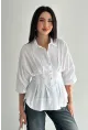 Kadın Bel Formlu Gömlek – Düğmeli Yarım Kol Şık Gömlek Beyaz