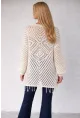 Kadın Beyaz Örgü Hırka Püskül ve Elmas Desen Detaylı