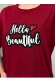 Kadın Bordo Baskılı Oversize T-Shirt