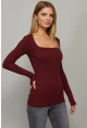 Kadın Bordo Kare Yaka Bluz EY1101