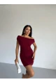 Kadın Bordo Kayık Yaka Mini Elbise