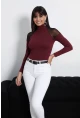 Kadın Bordo Omuzları Tül Bluz TZ2075