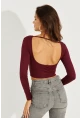 Kadın Bordo Sırtı Açık Crop Bluz CY430