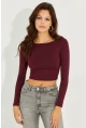 Kadın Bordo Sırtı Açık Crop Bluz CY430