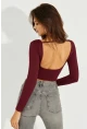 Kadın Bordo Sırtı Açık Crop Bluz CY430