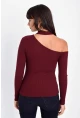 Kadın Bordo Tek Omuz Kaşkorse Bluz CG53
