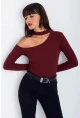 Kadın Bordo Tek Omuz Kaşkorse Bluz CG53