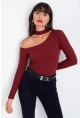 Kadın Bordo Tek Omuz Kaşkorse Bluz CG53