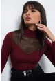 Kadın Bordo Üstü Tül Bluz TZ20751